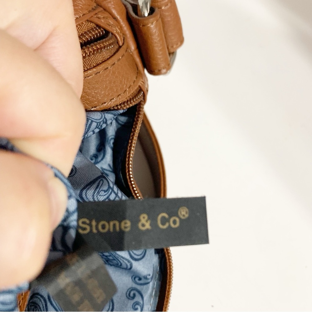Stone and Co. Brown Leather Crossbody Shoulder Bag Fully Lined in Blue Pockets - Picture 16 of 16